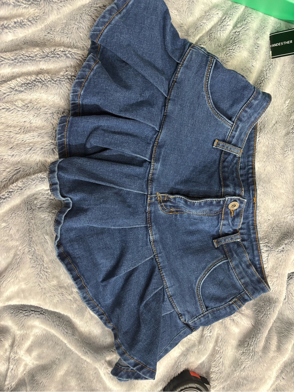 Denim Ruffled Mini Skirt - Blue - Picture 4 of 6
